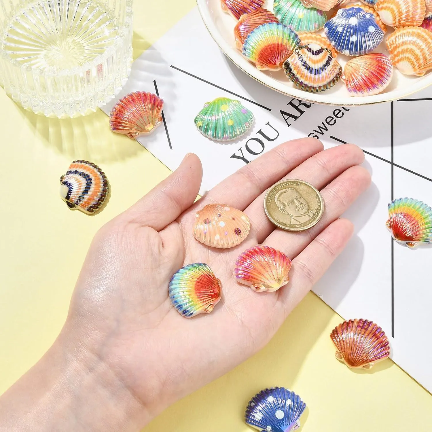 LiQunSweet 40 pcs 8 Colors Shell Theme Resin Cabochons Ocean Sea Beach Animal Flatback Charms for DIY Jewelry Embellishment Craft Phone Bag Shoes