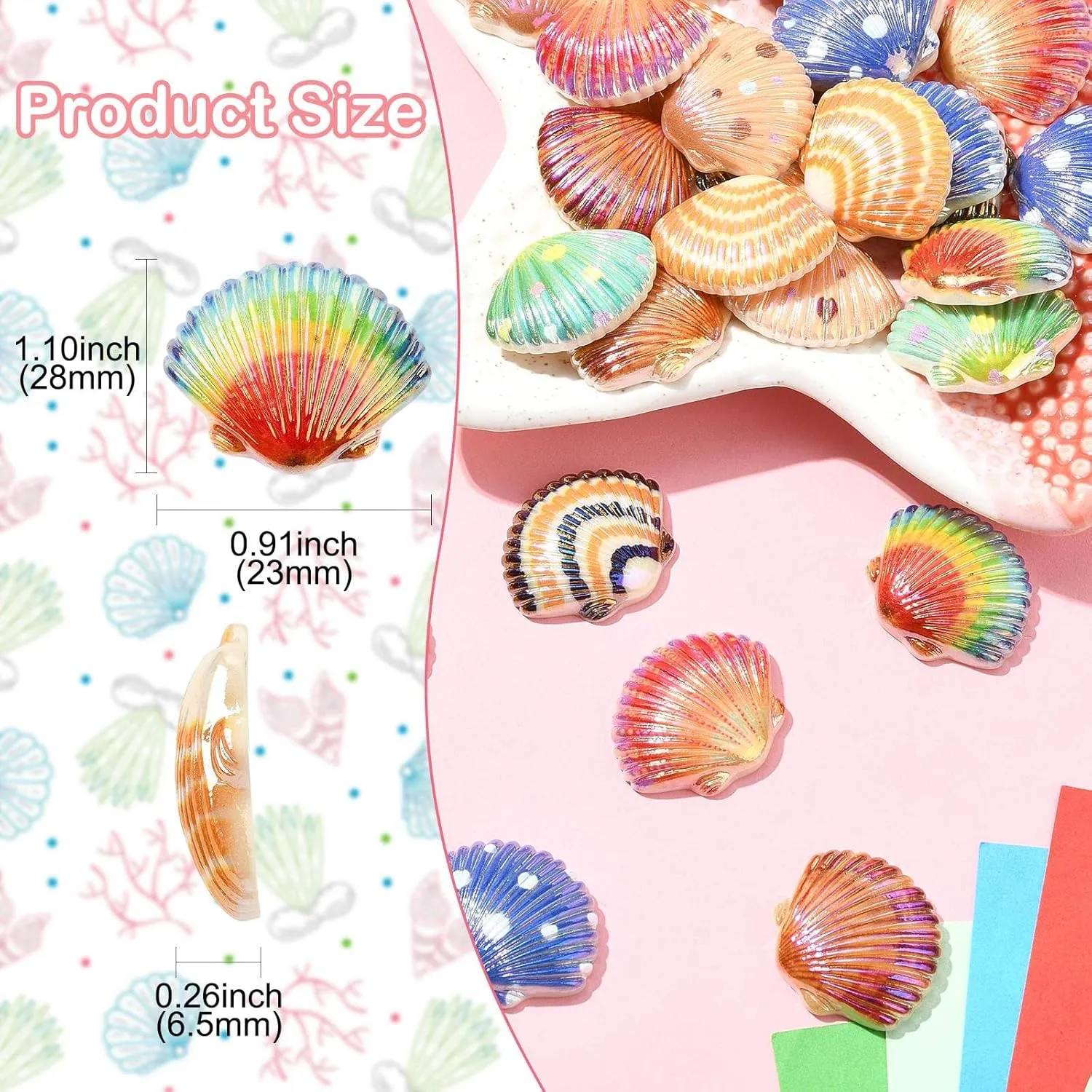 LiQunSweet 40 pcs 8 Colors Shell Theme Resin Cabochons Ocean Sea Beach Animal Flatback Charms for DIY Jewelry Embellishment Craft Phone Bag Shoes