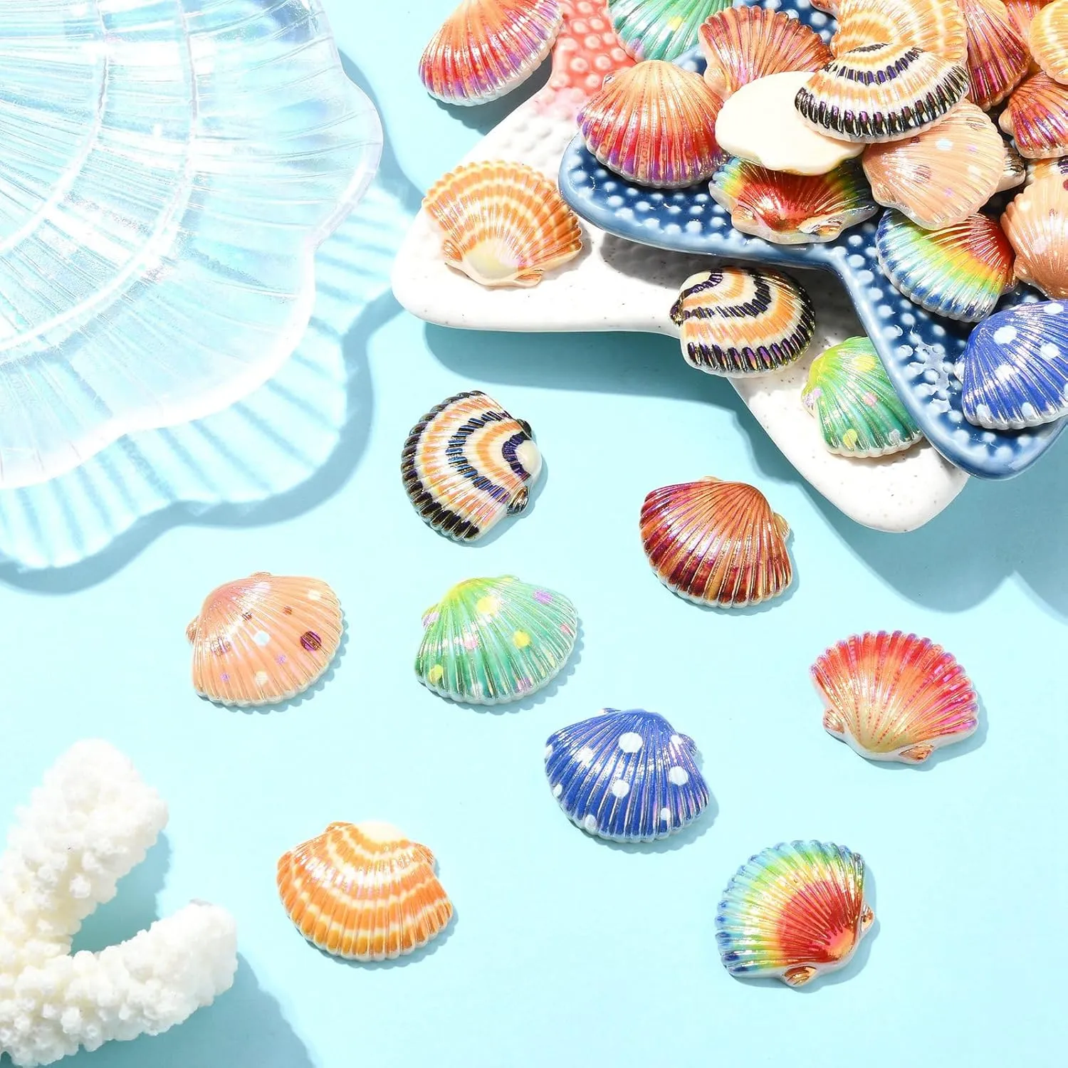 LiQunSweet 40 pcs 8 Colors Shell Theme Resin Cabochons Ocean Sea Beach Animal Flatback Charms for DIY Jewelry Embellishment Craft Phone Bag Shoes