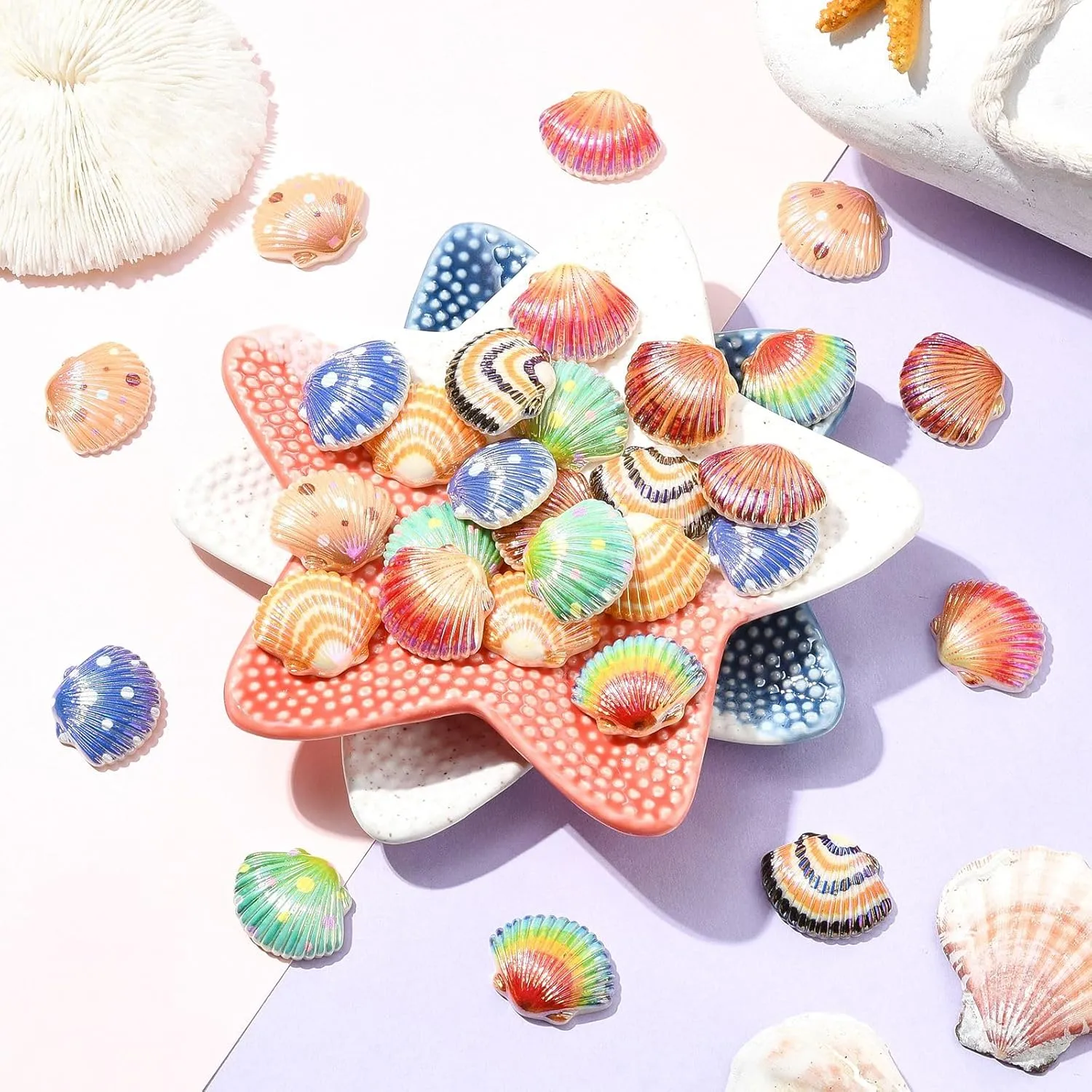 LiQunSweet 40 pcs 8 Colors Shell Theme Resin Cabochons Ocean Sea Beach Animal Flatback Charms for DIY Jewelry Embellishment Craft Phone Bag Shoes