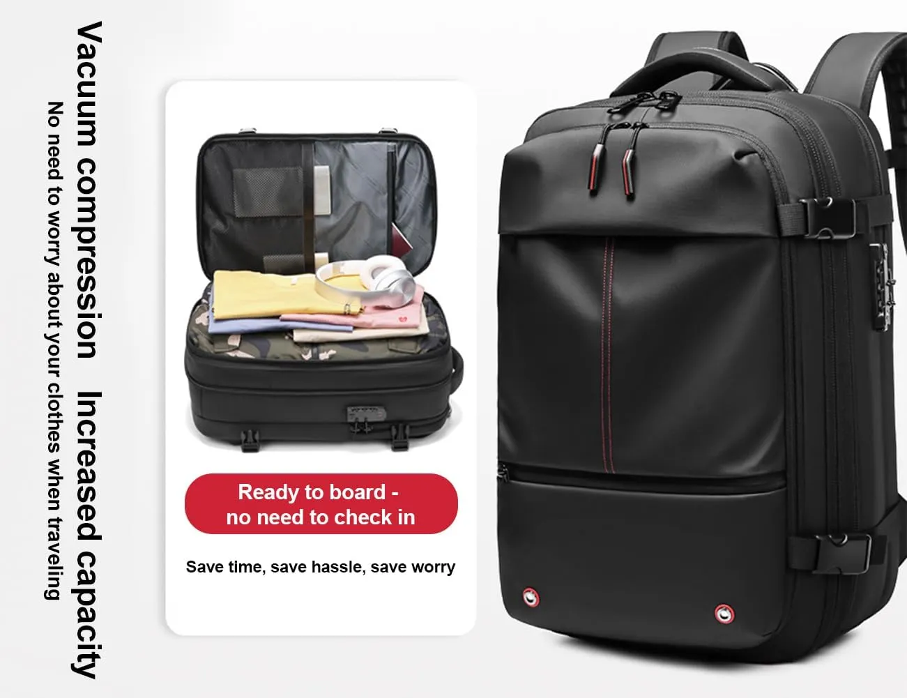 Litex Vacpack Backpack, Vac Pack Backpack, Expandable Backpack With Vacuum Compression, Anti Theft Travel Backpack (Black Gray)