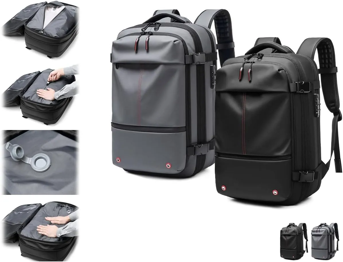 Litex Vacpack Backpack, Vac Pack Backpack, Expandable Backpack With Vacuum Compression, Anti Theft Travel Backpack (Black Gray)