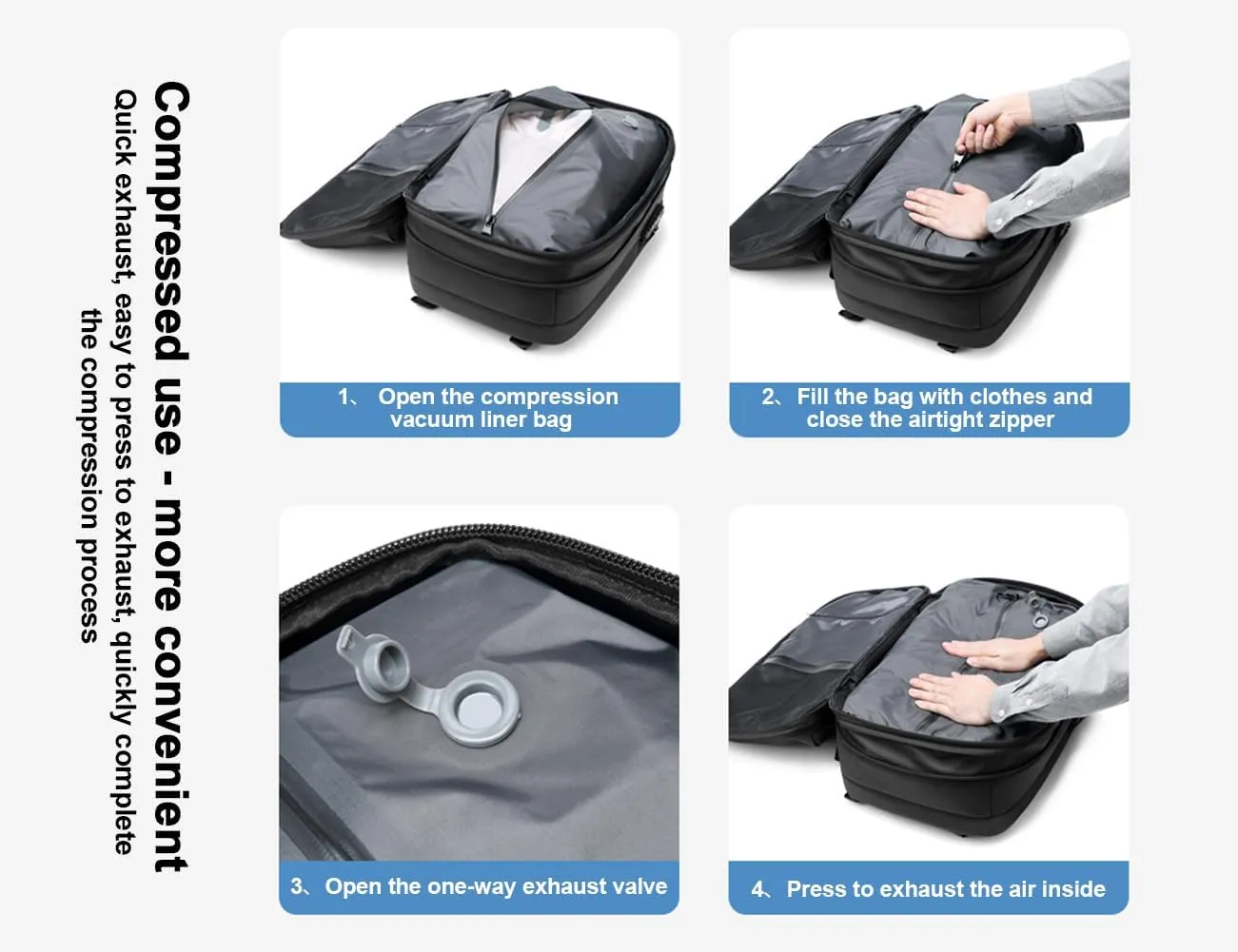 Litex Vacpack Backpack, Vac Pack Backpack, Expandable Backpack With Vacuum Compression, Anti Theft Travel Backpack (Black(With Vacuum))