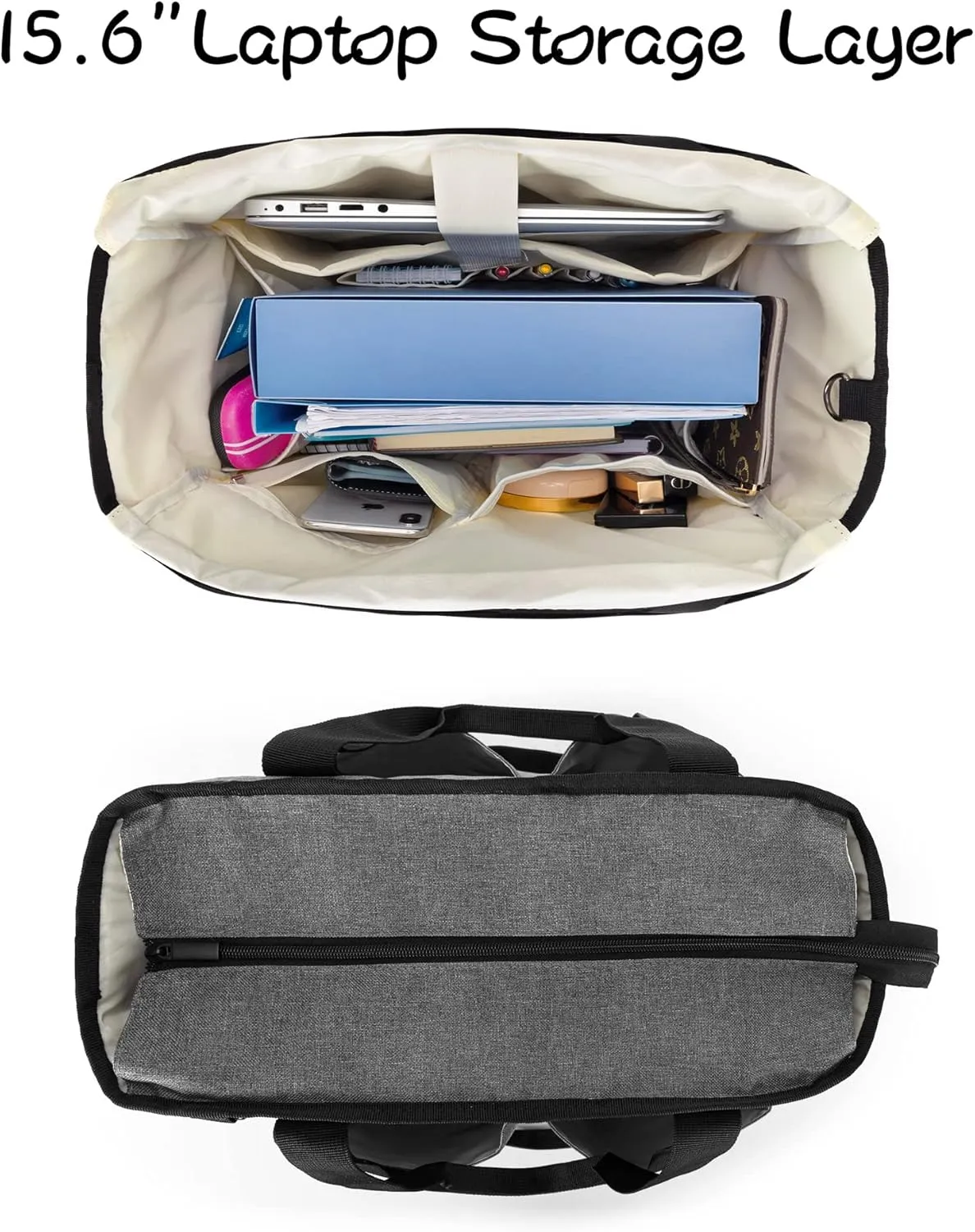 LoDrid Teacher Tote Bag with Padded Bottom, Teacher Utility Bag with 15.6” Laptop Compartments, Teacher Work Tote Carry Bag with Several Inner & Outer Pockets, Work, Gray