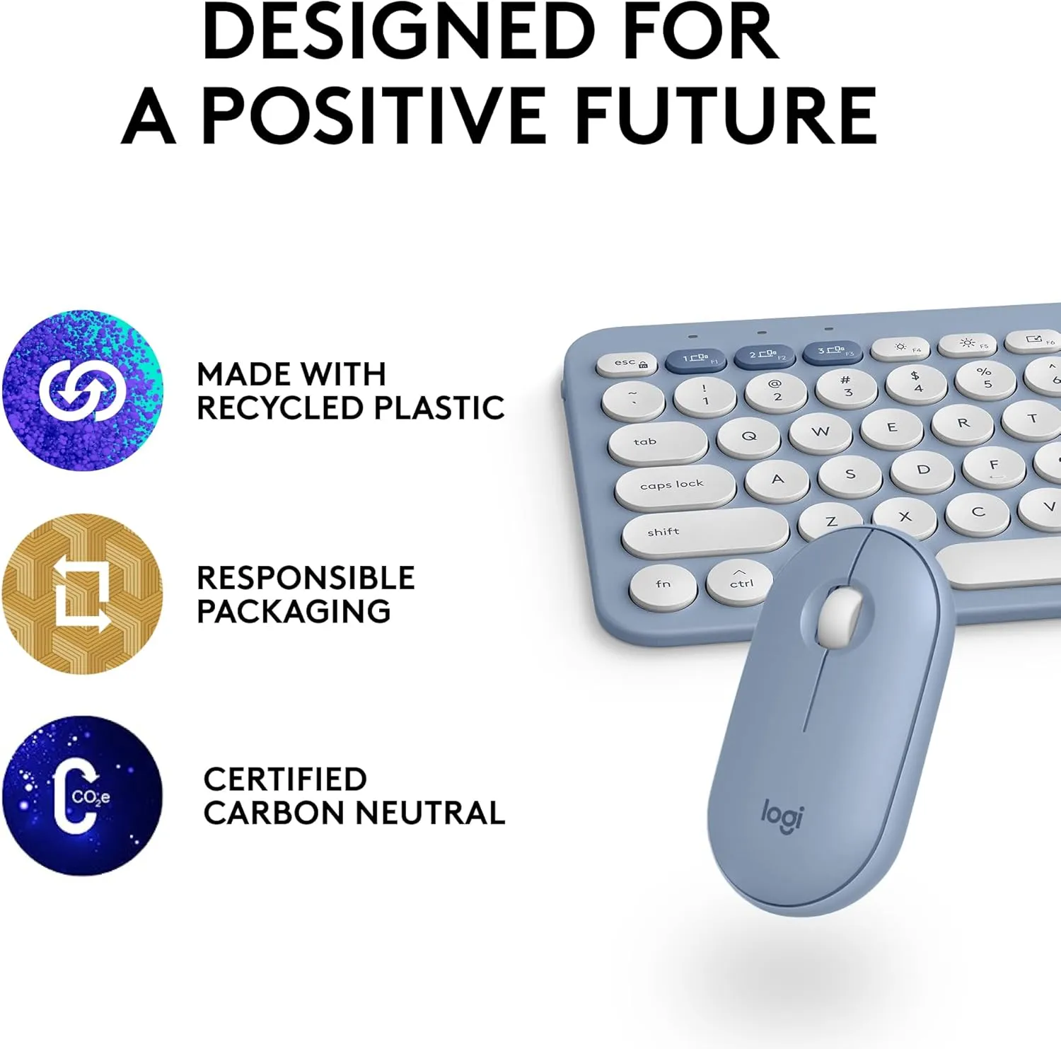 Logitech Pebble 2 Combo for Mac, Wireless Keyboard and Mouse, Slim, Quiet and Portable, Customizable, Bluetooth Mouse and Keyboard, Easy-Switch, for macOS, iPadOS - Tonal Blue