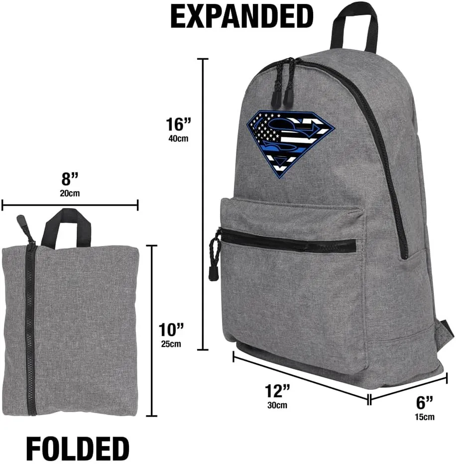 LOGOVISION Superman Thin Blue Line Flag Shield Logo Lightweight Backpack for Work School Daily Use Packable for Travel