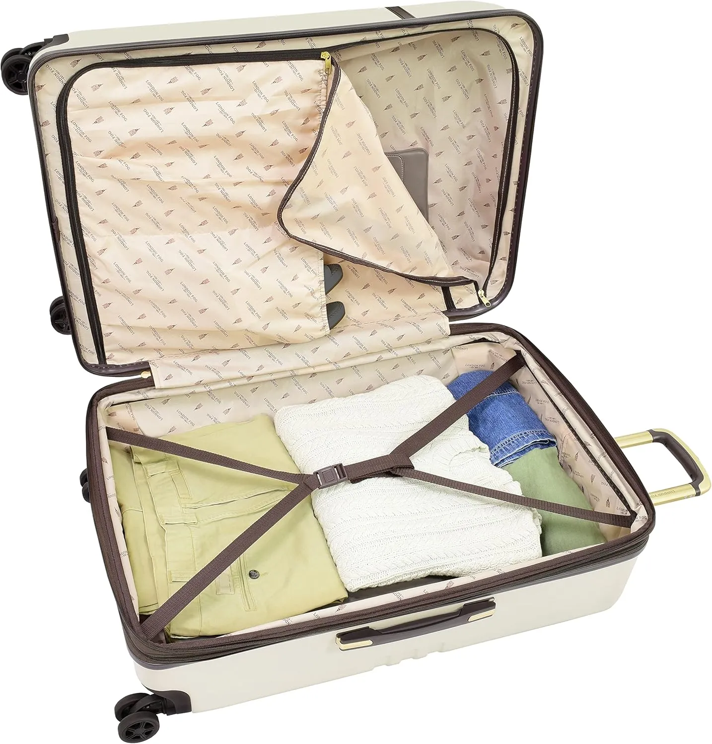 London Fog Brentwood II Expandable HARDSIDE Spinner, Cream, 25-Inch