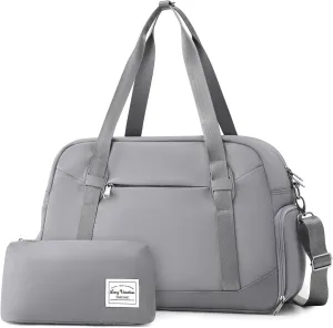 LONG VACATION Women's Travel Duffel Bag with Toiletry Bag, Sports Gym Bag Weekendeer Carry-on Tote with Shoe Compartment and Wet Pocket, Yoga Bag Fit 15.6inch Laptop (GREY, 18-inch)