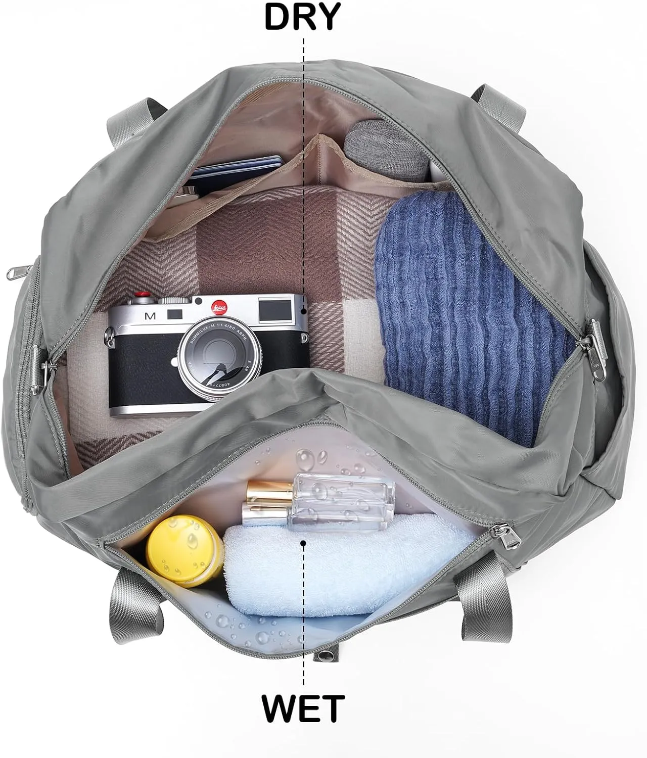 LONG VACATION Women's Travel Duffel Bag with Toiletry Bag, Sports Gym Bag Weekendeer Carry-on Tote with Shoe Compartment and Wet Pocket, Yoga Bag Fit 15.6inch Laptop (GREY, 18-inch)