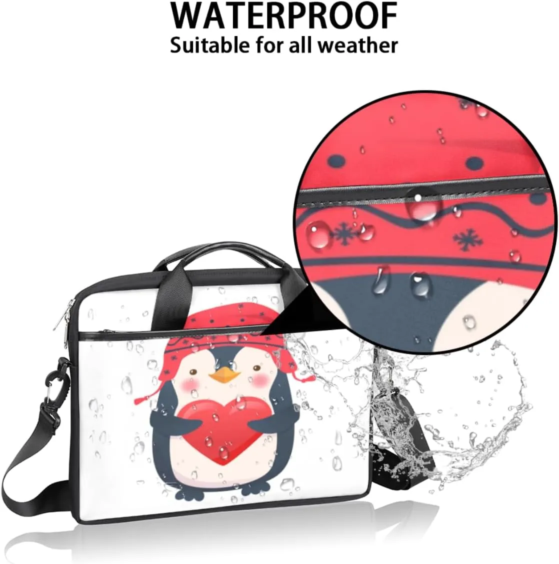 Love Penguin Laptop Bag for Men Women 13-15 Inch Case Bags Sleeve Shoulder with Anti Slip Removable The Pad Straps