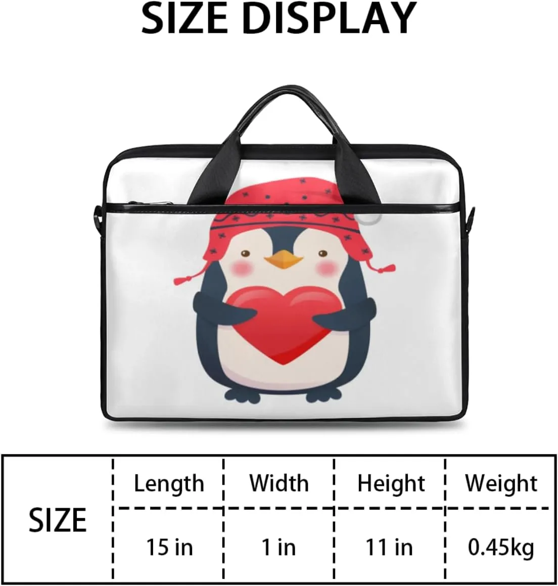 Love Penguin Laptop Bag for Men Women 13-15 Inch Case Bags Sleeve Shoulder with Anti Slip Removable The Pad Straps