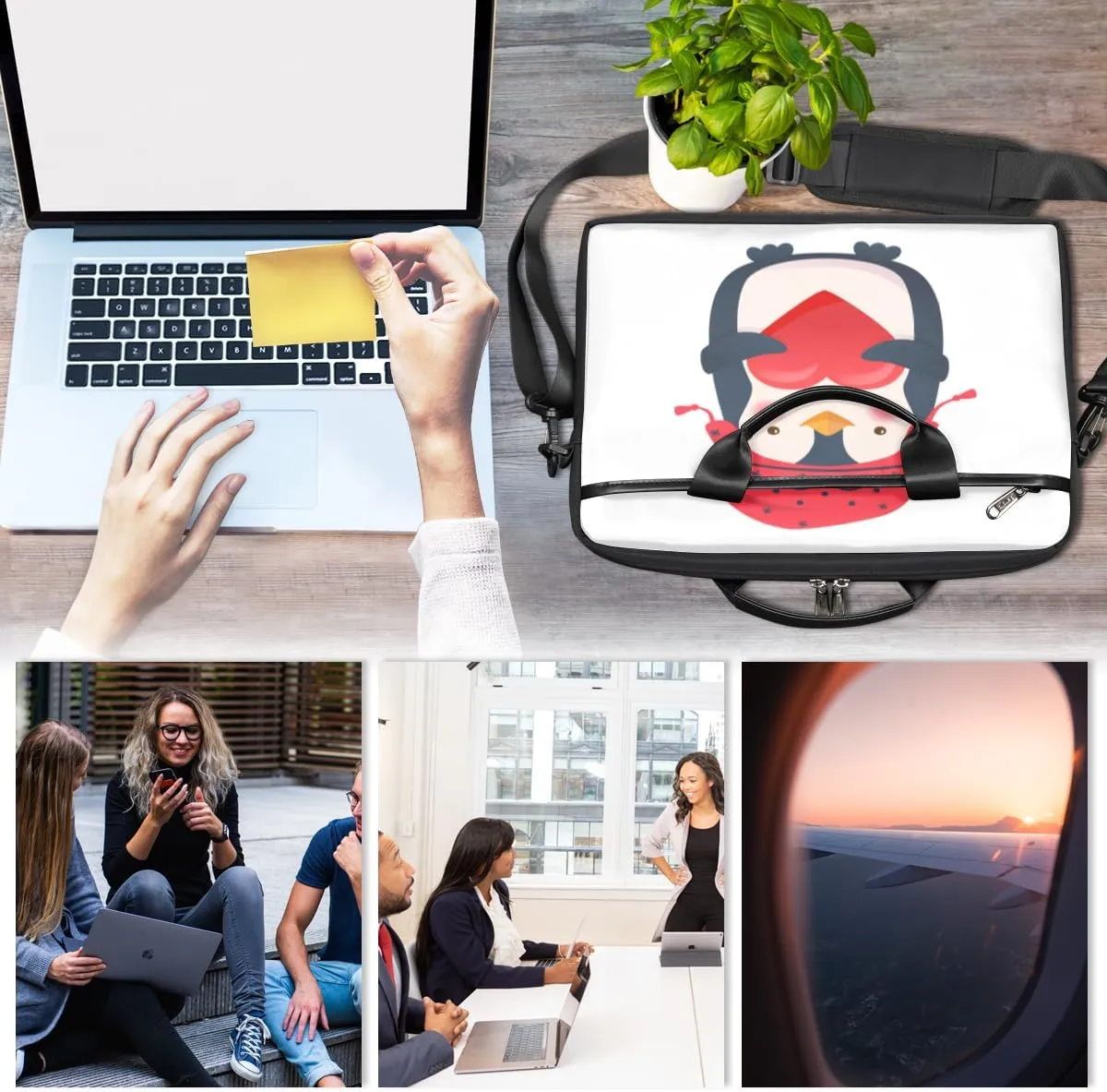 Love Penguin Laptop Bag for Men Women 13-15 Inch Case Bags Sleeve Shoulder with Anti Slip Removable The Pad Straps