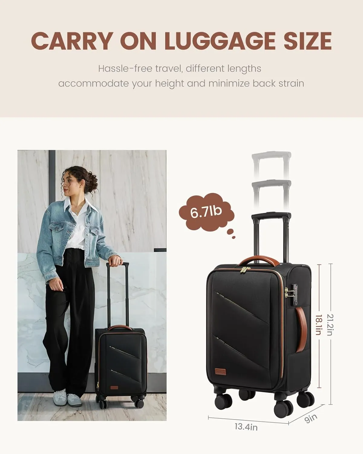 LOVEVOOK Carry On Luggage 22x14x9 Airline Approved, 20 Inch Softside Black Suitcases with Wheels, Lightweight Spinner Carry on Suitcase with TSA Lock, Water-Resistant Large Capacity Luggage for Men
