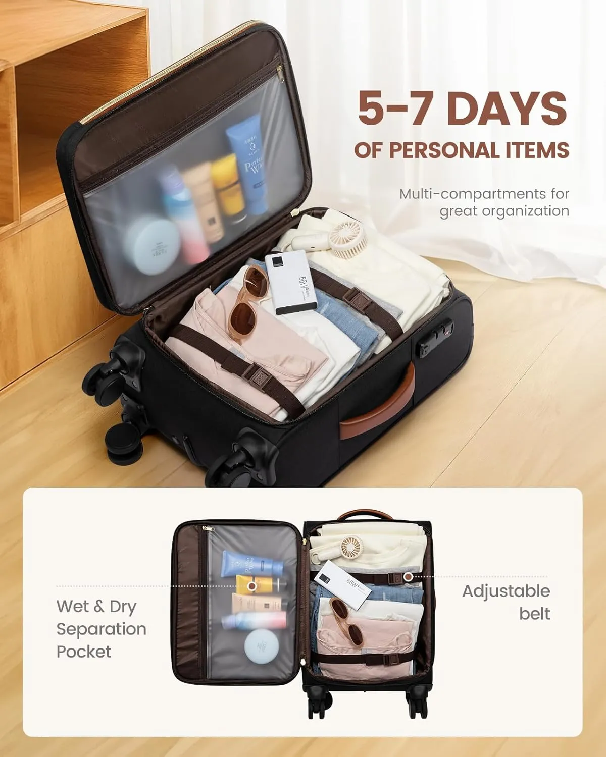 LOVEVOOK Carry On Luggage 22x14x9 Airline Approved, 20 Inch Suitcases with Spinner Wheels, Softside Carry on Suitcase with TSA Lock for Travel, Water-Resistant Large Capacity Luggage for Women Men