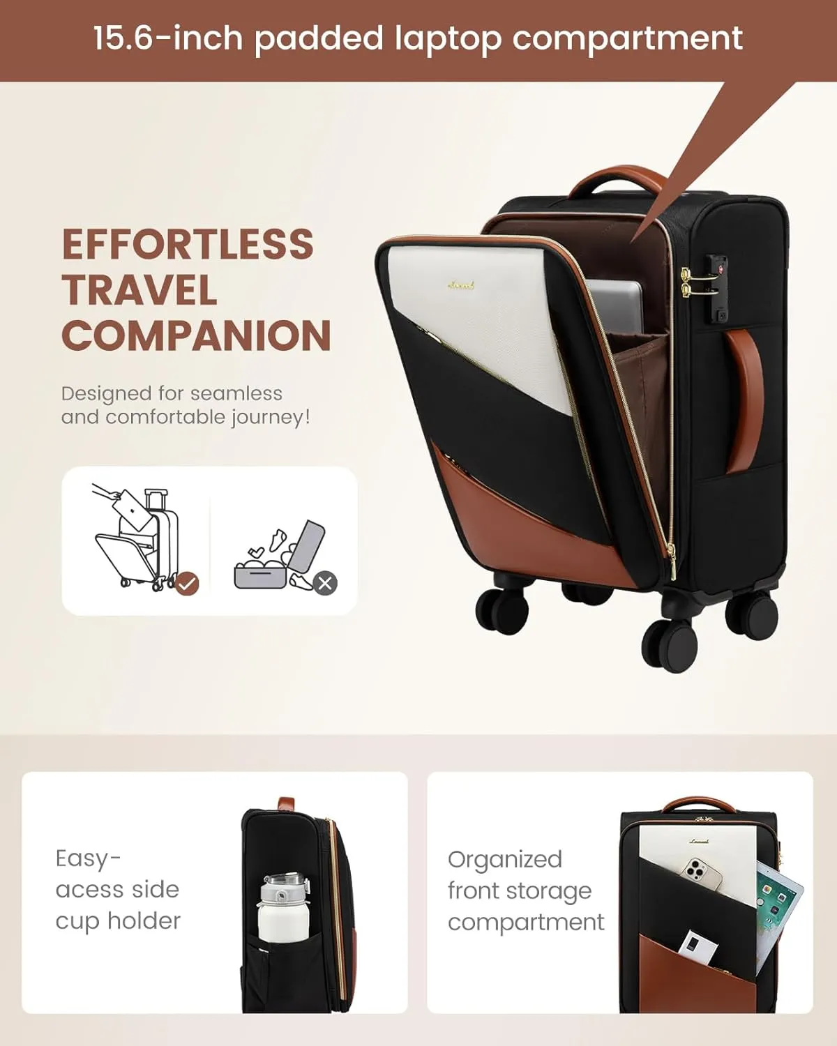LOVEVOOK Carry On Luggage 22x14x9 Airline Approved, 20 Inch Suitcases with Spinner Wheels, Softside Carry on Suitcase with TSA Lock for Travel, Water-Resistant Large Capacity Luggage for Women Men