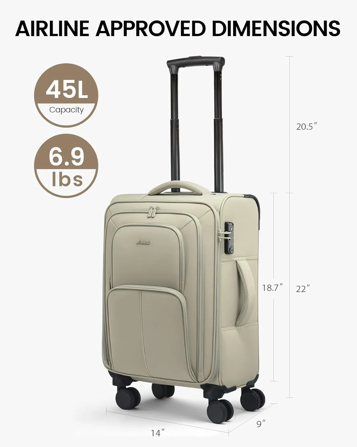 LOVEVOOK Carry On Luggage 22x14x9 Airline Approved, 22 Inch Softside Suitcases with Spinner Wheels, Lightweight Carry-on Suitcase with TSA Lock for Women Men, Large Luggage for Travel Business Trip