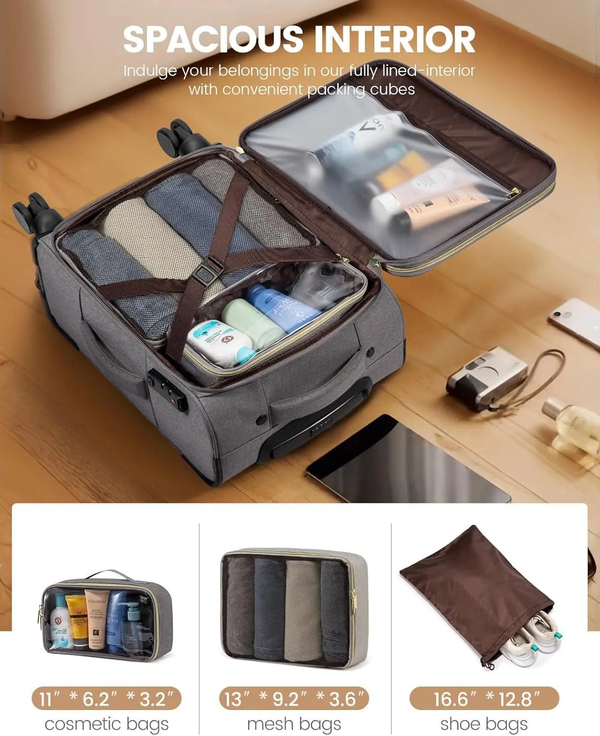 LOVEVOOK Carry on Luggage for Women and Men, Softside Suitcases with Daul Wheels