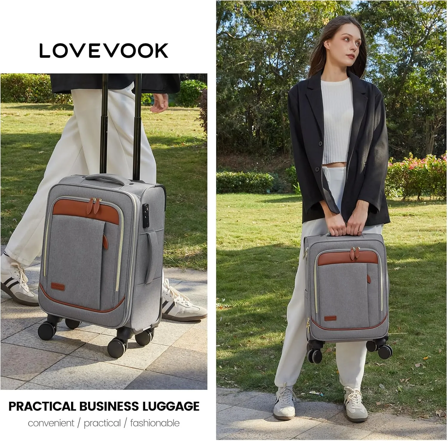 LOVEVOOK Carry on Luggage for Women and Men, Softside Suitcases with Daul Wheels