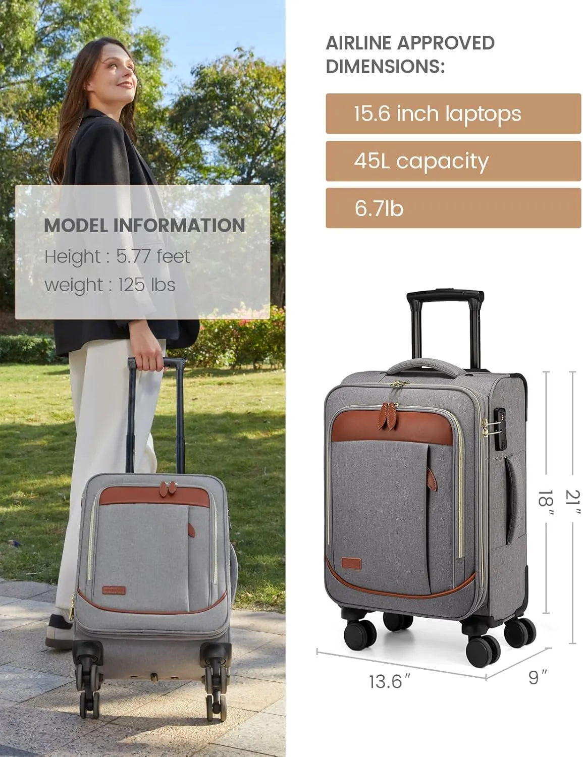 LOVEVOOK Carry on Luggage for Women and Men, Softside Suitcases with Daul Wheels