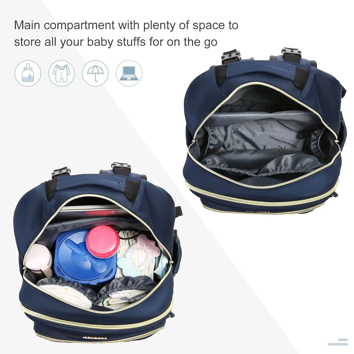 LOVEVOOK Diaper Bag Backpack, Quilted Baby Bag with Changing Pad & Pacifier Holder, Waterproof Travel Diaper Bags for Baby Boys Girls, Stylish and Large Capacity,Blue