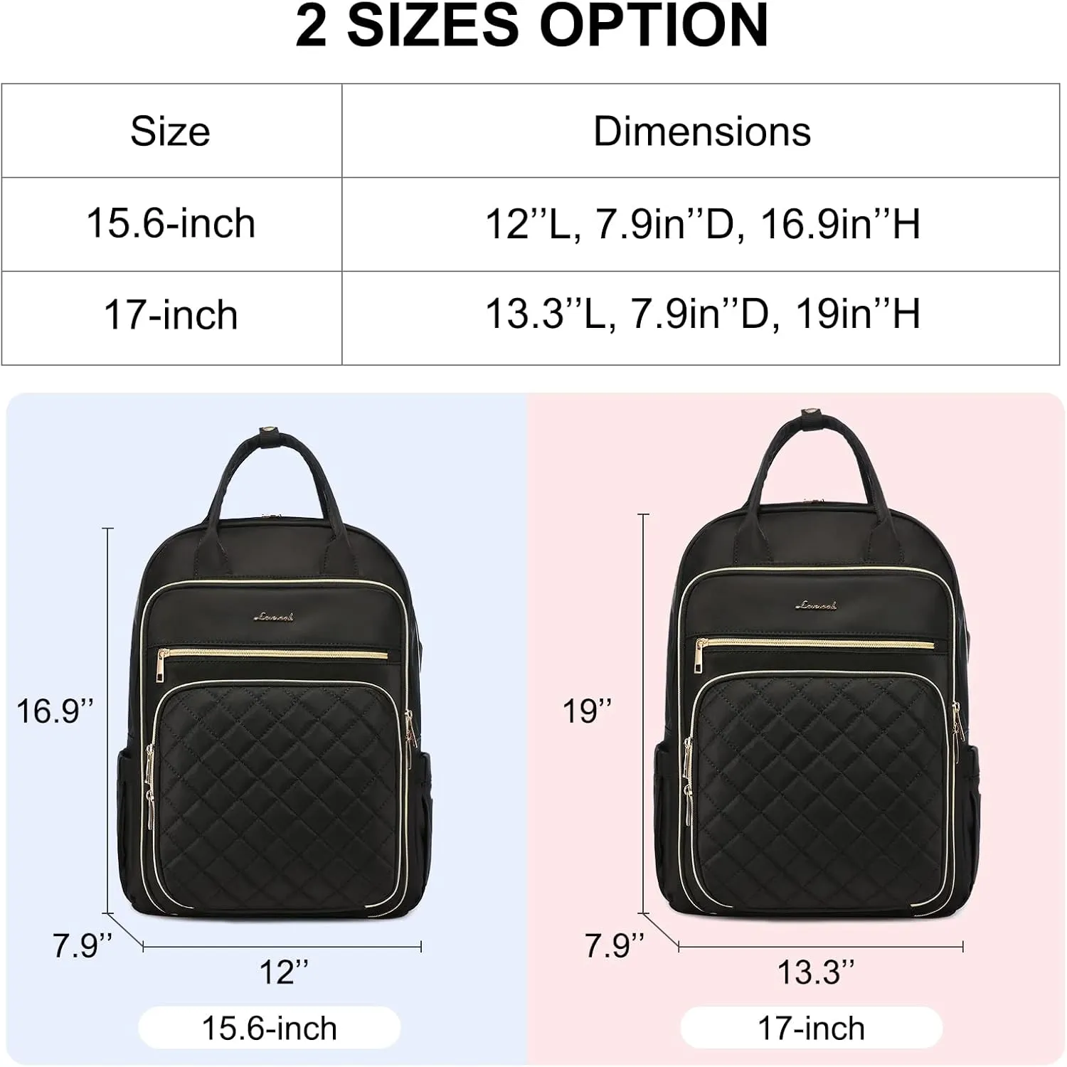 LOVEVOOK Laptop Backpack for Women, 17.3 Inch, Water Resistant, Lightweight, USB Charging, Quilted Commuter Backpack, Black