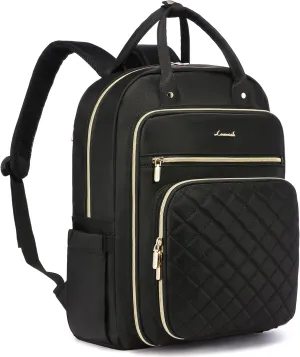 LOVEVOOK Laptop Backpack for Women, 17.3 Inch, Water Resistant, Lightweight, USB Charging, Quilted Commuter Backpack, Black
