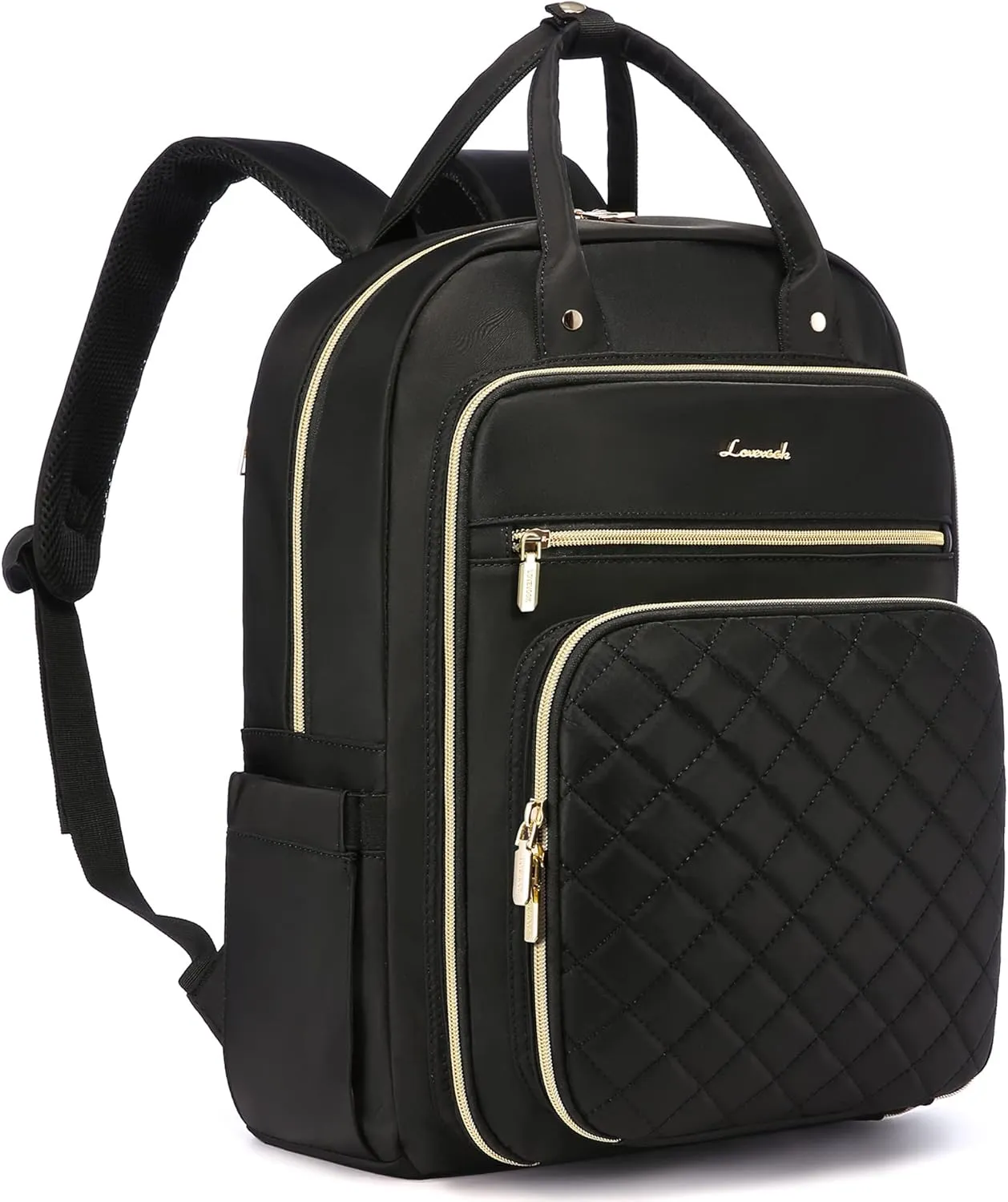LOVEVOOK Laptop Backpack for Women, 17.3 Inch, Water Resistant, Lightweight, USB Charging, Quilted Commuter Backpack, Black