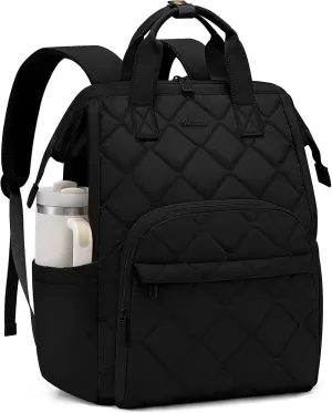 LOVEVOOK Laptop Backpack for Women, Puffer Quilted Computer Bag for Travel Work Business, Casual Daypack for Teacher Nurse,17.3 Inch, Black