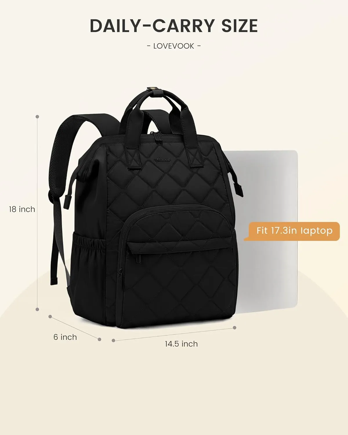 LOVEVOOK Laptop Backpack for Women, Puffer Quilted Computer Bag for Travel Work Business, Casual Daypack for Teacher Nurse,17.3 Inch, Black
