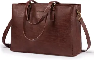 LOVEVOOK Laptop Bag, 15.6 Inch Womens Vegan Leather Computer Briefcase, Professional Office Work Tote, Waterproof Laptop Purse, Dark Brown