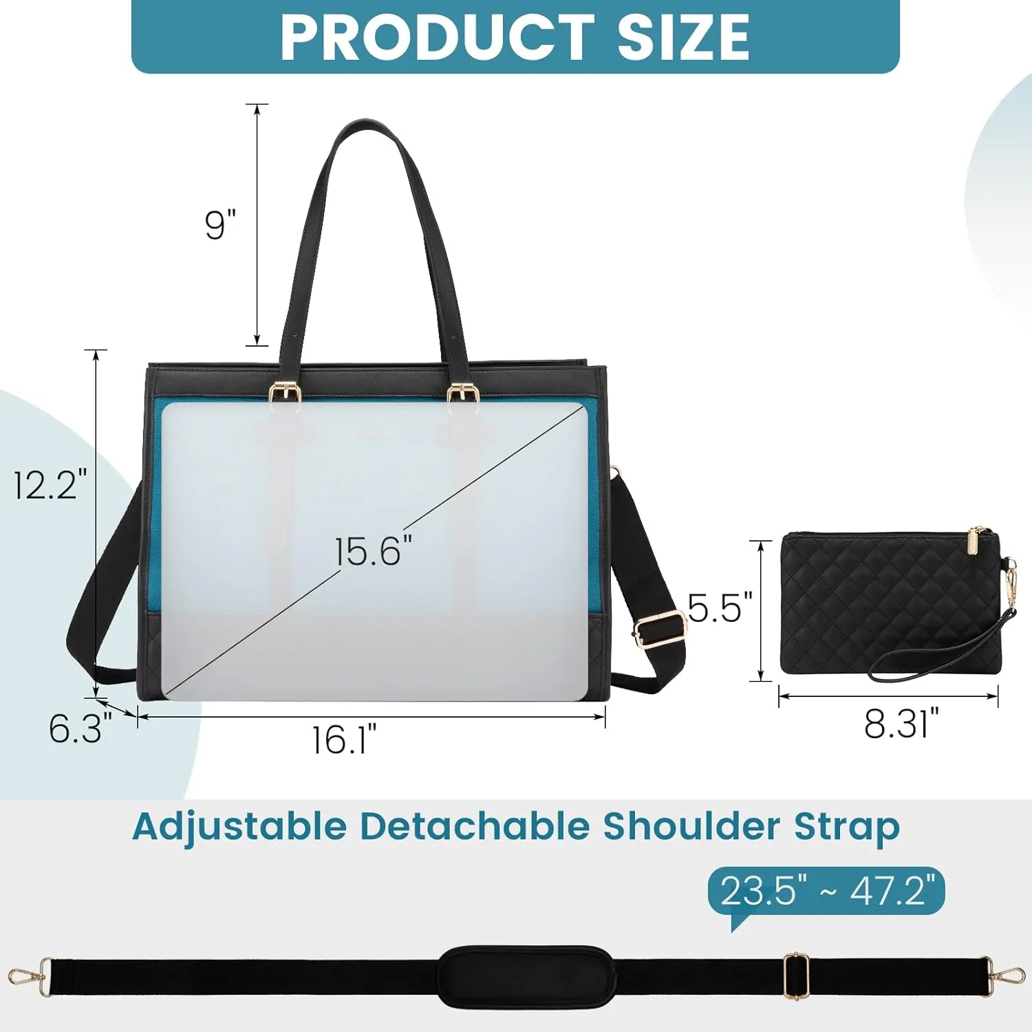 LOVEVOOK Laptop Bag for Women 15.6 inch Canvas Laptop Tote Bag, Large Capacity Work Bag with Clutch Purse, Computer Bag Office Business Briefcase, Casual Handbag for Travel College Teacher School