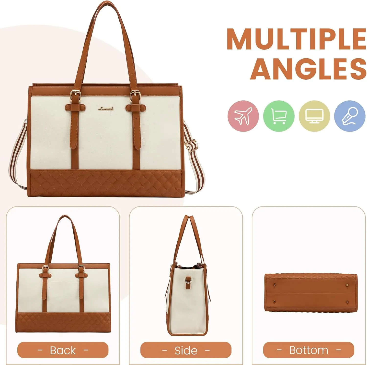 LOVEVOOK Laptop Bag for Women 15.6 inch Canvas Laptop Tote Bag, Large Capacity Work Bag with Clutch Purse, Computer Bag Office Business Briefcase, Casual Handbag for Travel College Teacher School