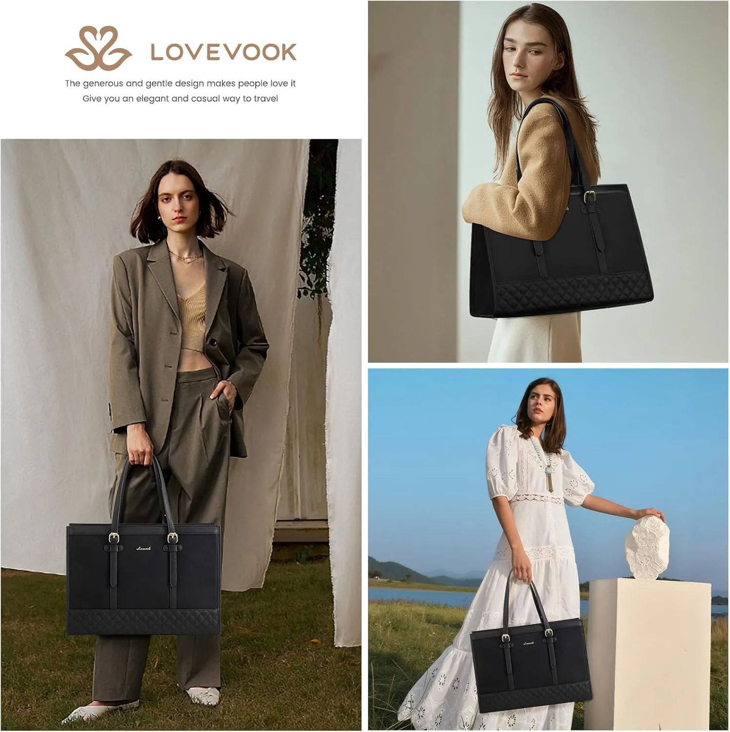 LOVEVOOK Laptop Bag for Women 15.6 inch Canvas Laptop Tote Bag, Large Capacity Work Bag with Clutch Purse, Computer Bag Office Business Briefcase, Casual Handbag for Travel College Teacher School