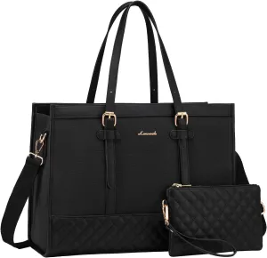 LOVEVOOK Laptop Bag for Women 15.6 inch Canvas Laptop Tote Bag, Large Capacity Work Bag with Clutch Purse, Computer Bag Office Business Briefcase, Casual Handbag for Travel College Teacher School