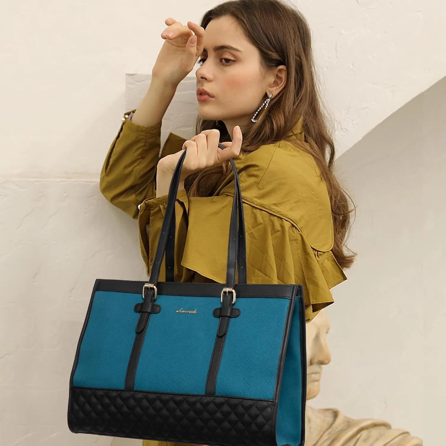 LOVEVOOK Laptop Bag for Women 15.6 inch Canvas Laptop Tote Bag, Large Capacity Work Bag with Clutch Purse, Computer Bag Office Business Briefcase, Casual Handbag for Travel College Teacher School