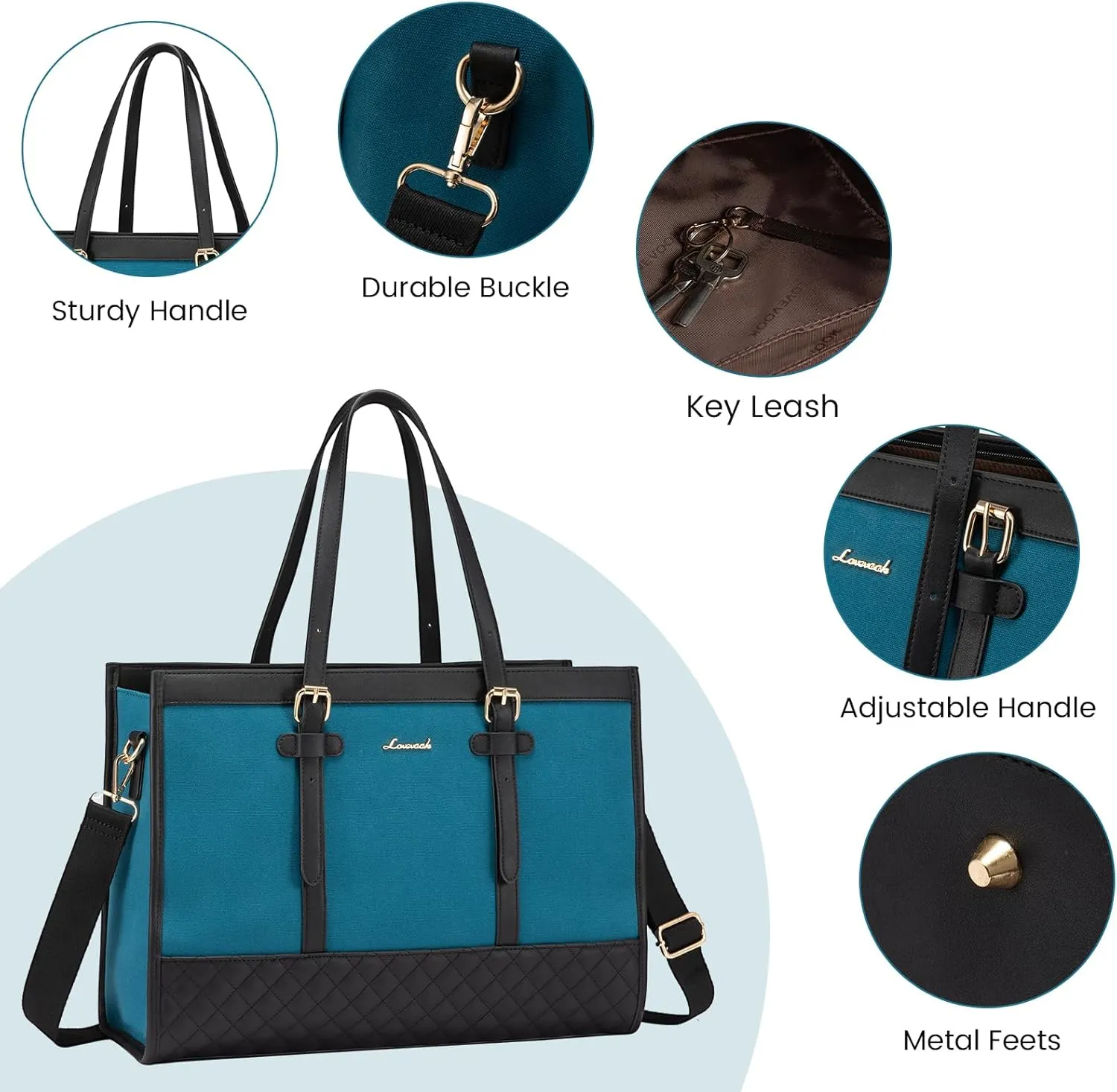 LOVEVOOK Laptop Bag for Women 15.6 inch Canvas Laptop Tote Bag, Large Capacity Work Bag with Clutch Purse, Computer Bag Office Business Briefcase, Casual Handbag for Travel College Teacher School