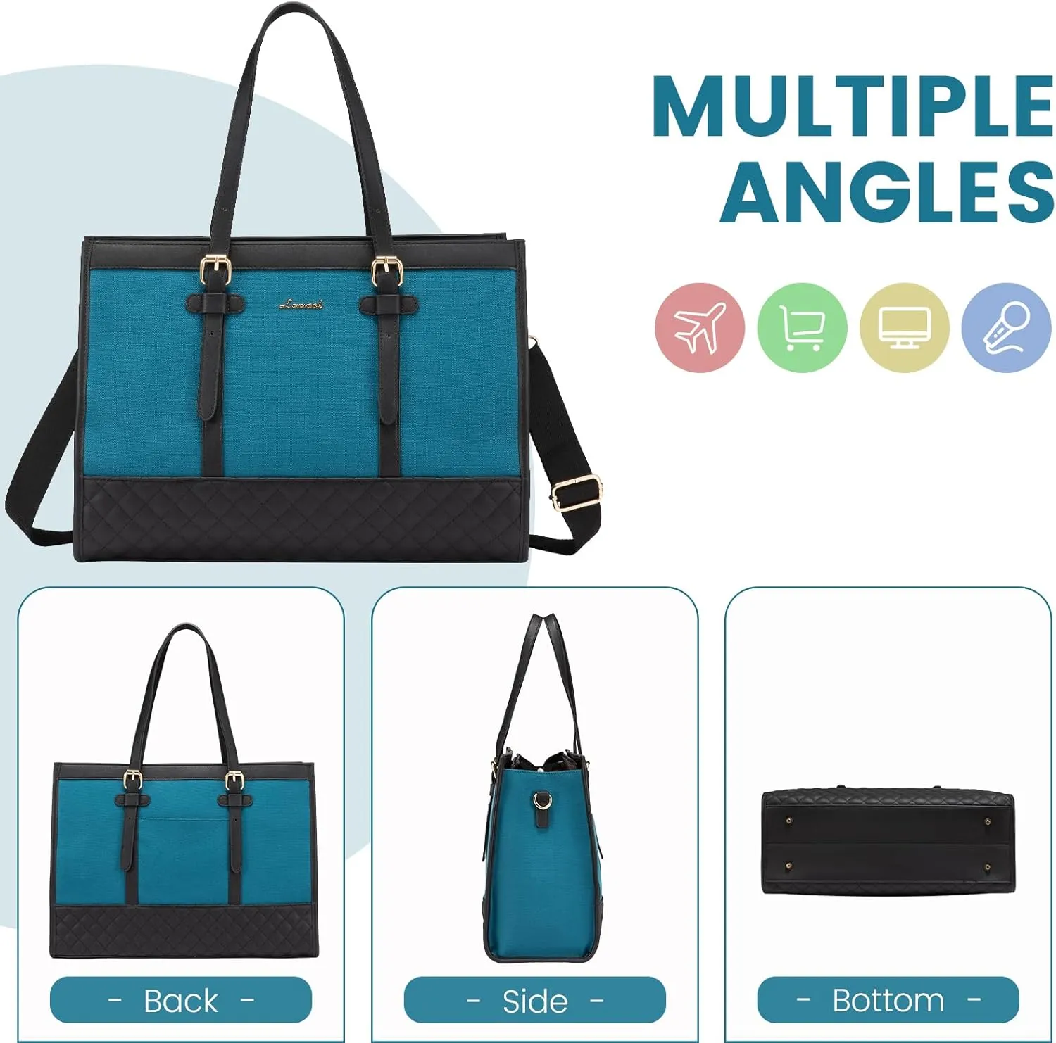 LOVEVOOK Laptop Bag for Women 15.6 inch Canvas Laptop Tote Bag, Large Capacity Work Bag with Clutch Purse, Computer Bag Office Business Briefcase, Casual Handbag for Travel College Teacher School
