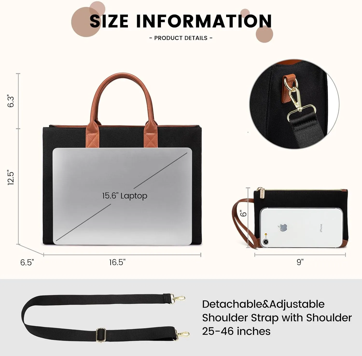 LOVEVOOK Laptop Bag for Women 15.6 inch Canvas Laptop Tote Bag， Large Professional Teacher Purse Lightweight Computer Bag Briefcase Business Office, Black Brown