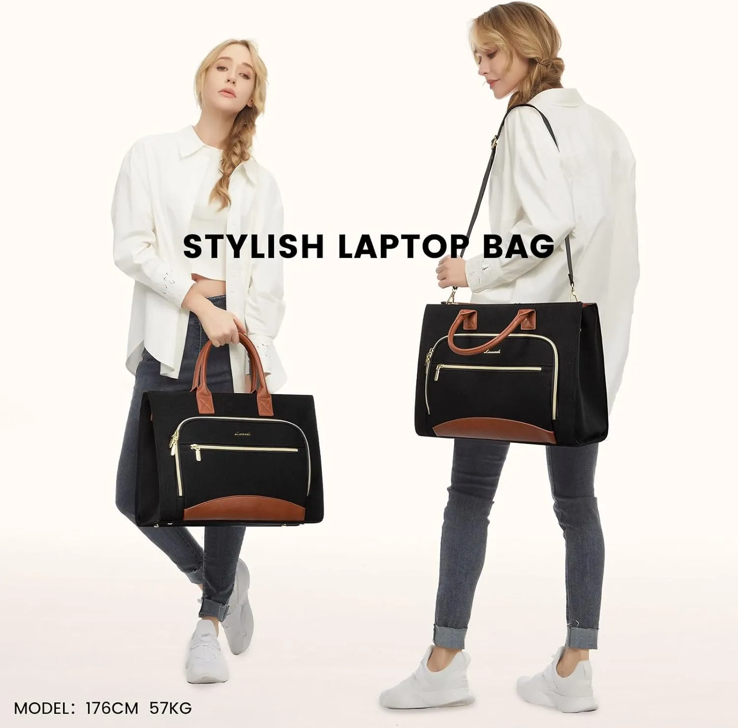 LOVEVOOK Laptop Bag for Women 15.6 inch Canvas Laptop Tote Bag， Large Professional Teacher Purse Lightweight Computer Bag Briefcase Business Office, Black Brown
