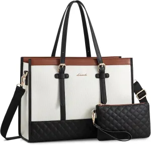 LOVEVOOK Laptop Bag for Women - 15.6 inch Canvas Laptop Tote with Clutch Purse, Office Business Briefcase, Casual Handbag for Travel, College, Teacher, School