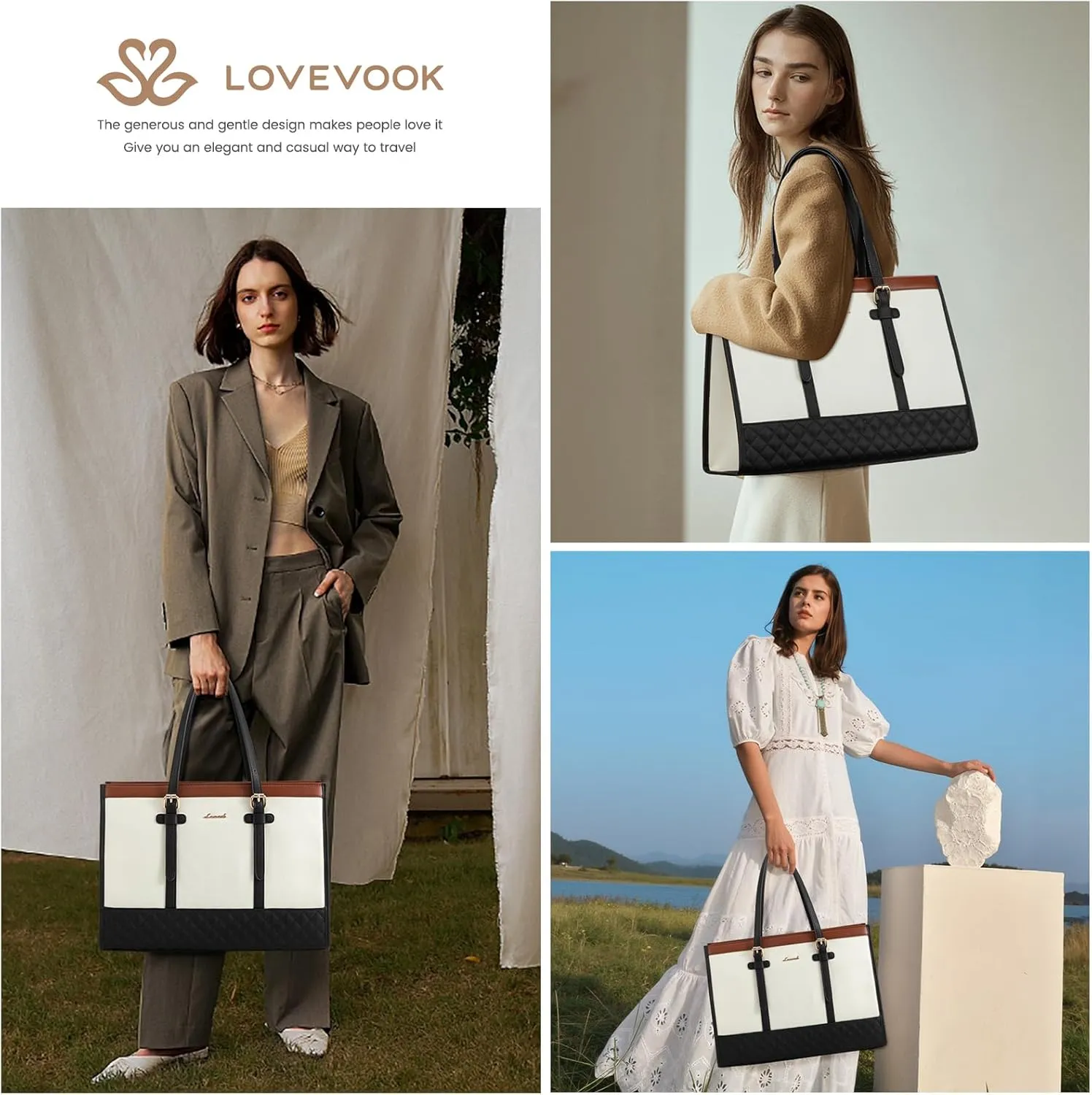 LOVEVOOK Laptop Bag for Women - 15.6 inch Canvas Laptop Tote with Clutch Purse, Office Business Briefcase, Casual Handbag for Travel, College, Teacher, School