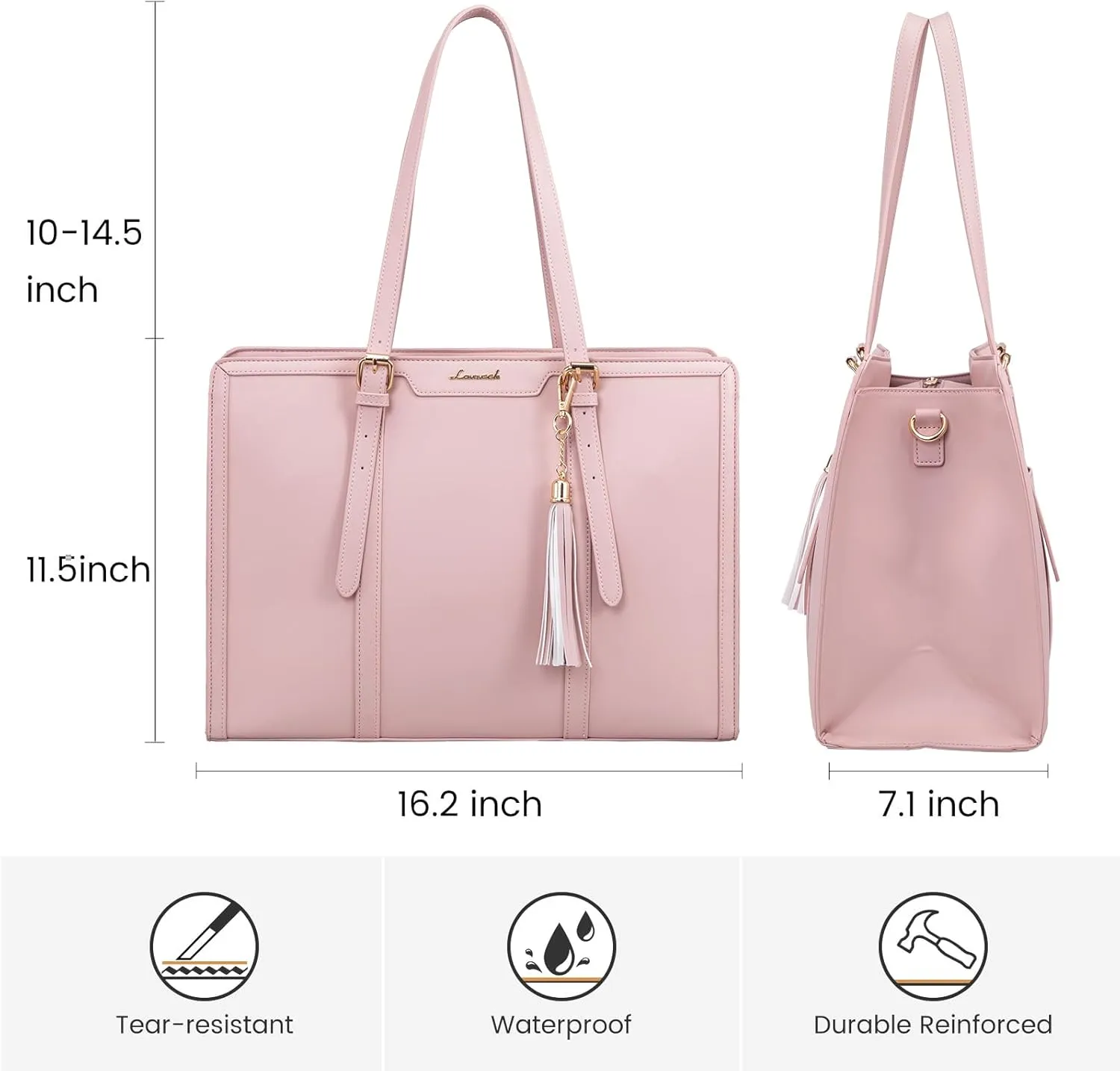LOVEVOOK Laptop Bag for Women - 15.6 inch Lightweight PU Laptop Tote, Large Capacity Computer Bag with Clutch Purse for Business, Work, Office, Travel, Pink