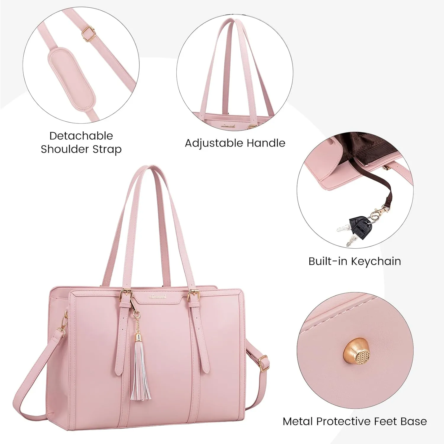 LOVEVOOK Laptop Bag for Women - 15.6 inch Lightweight PU Laptop Tote, Large Capacity Computer Bag with Clutch Purse for Business, Work, Office, Travel, Pink