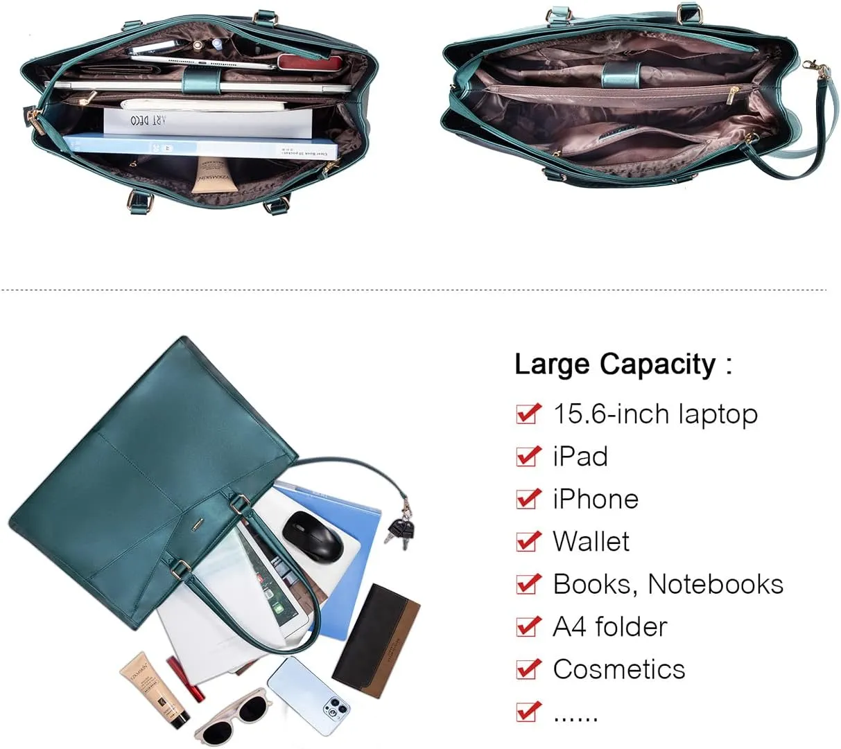 LOVEVOOK Laptop Bag for Women 15.6 Inch Tote Bags Waterproof Leather Briefcase Computer Women Business Office Work Bag,Pearl Green