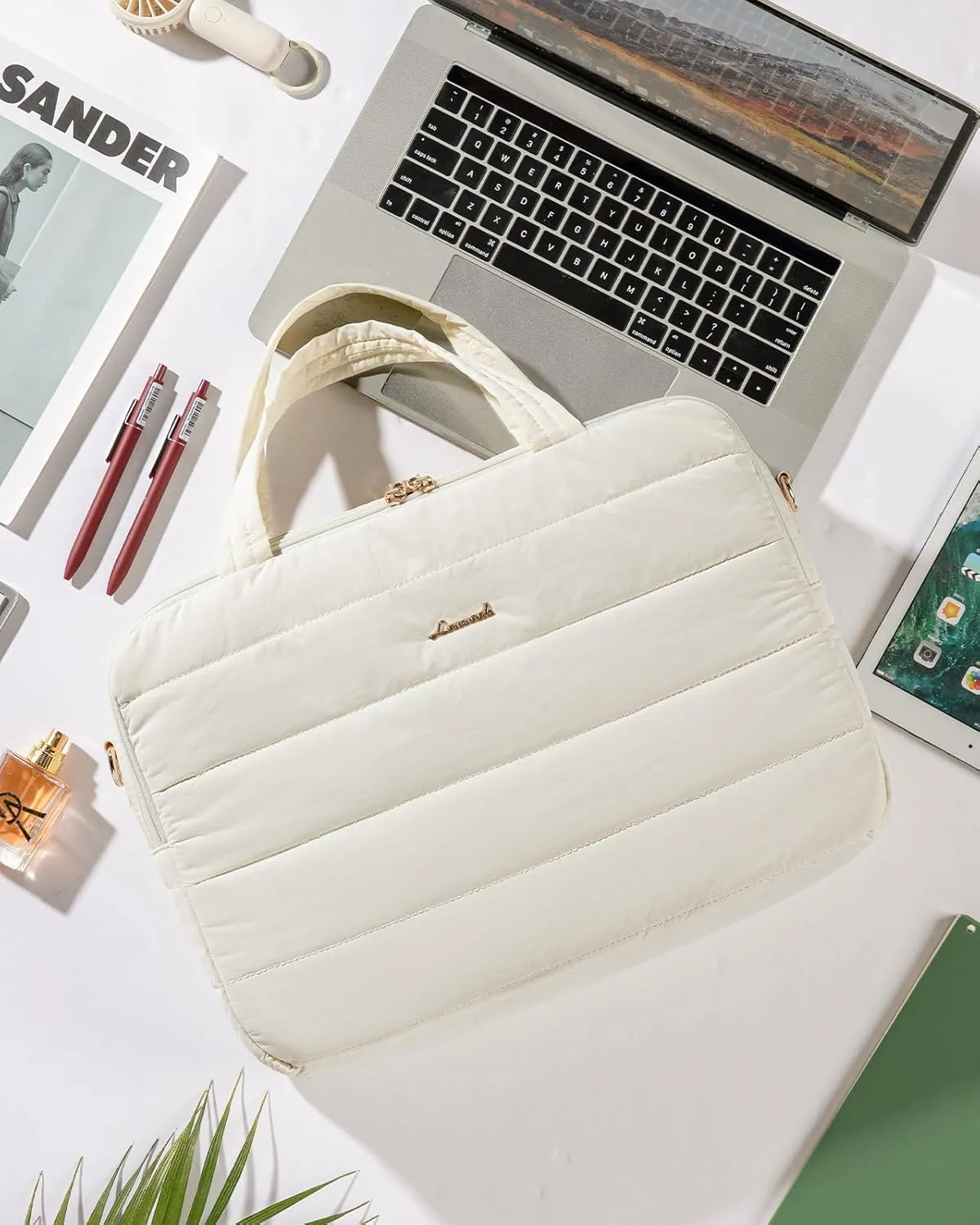 LOVEVOOK Laptop Bag For Women, 17.3 Inch Puffer Laptop Briefcase, Lightweight Work Bussiness Messenger Bag, Large Computer Shoulder Bag, Office, Travel, College, Teacher