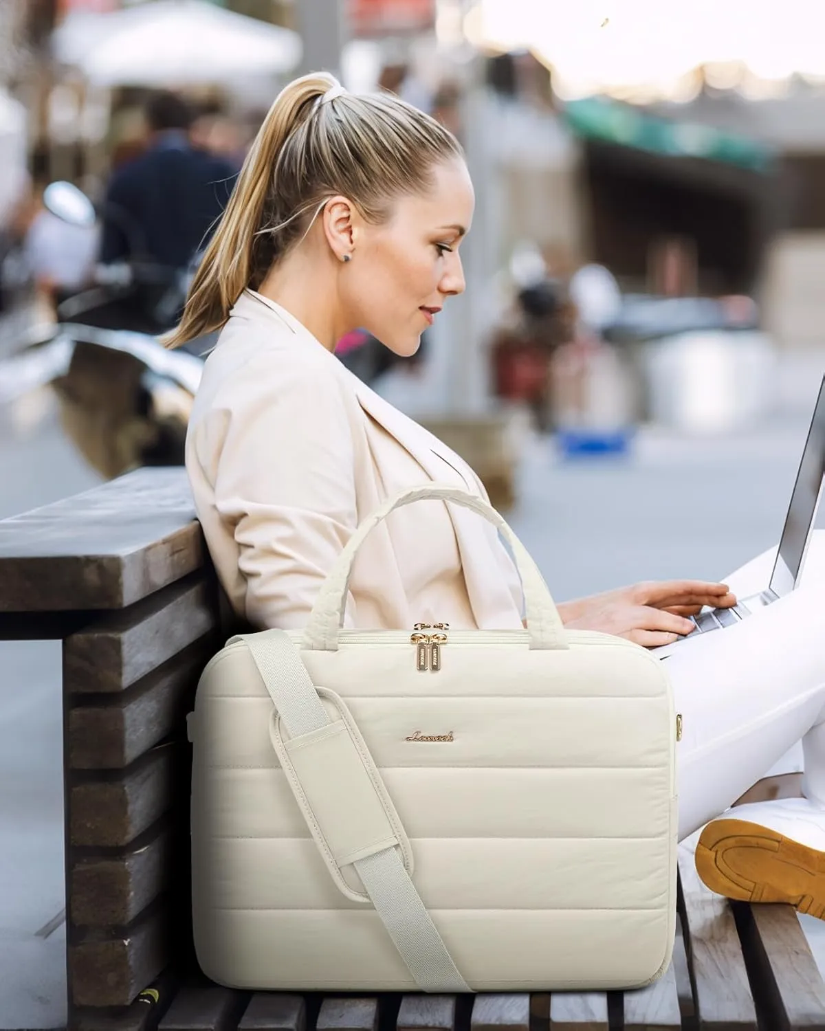 LOVEVOOK Laptop Bag For Women, 17.3 Inch Puffer Laptop Briefcase, Lightweight Work Bussiness Messenger Bag, Large Computer Shoulder Bag, Office, Travel, College, Teacher