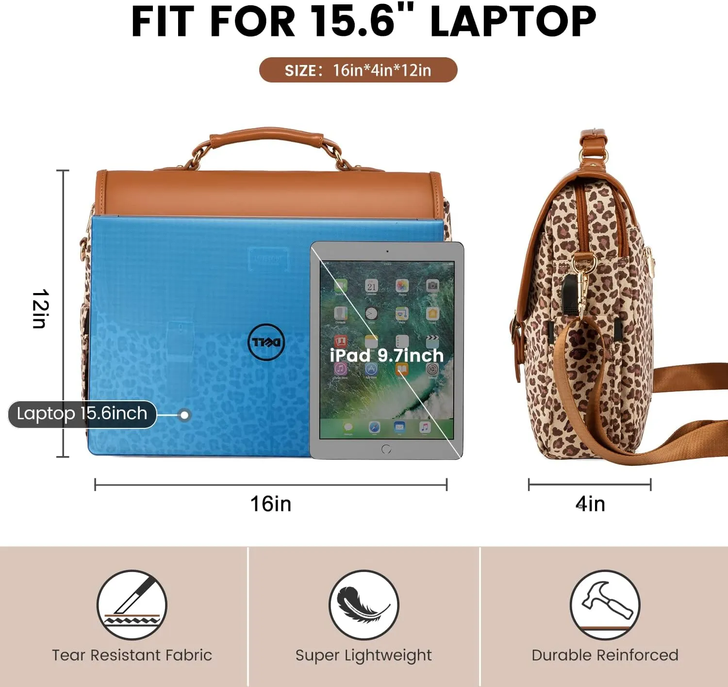 LOVEVOOK Laptop Bag for Women, Large Capacity Work Computer Bags Briefcase, Cute Shoulder Messenger Bag, Tote Purse Laptop Sleeve Case Fits 15.6-inch Laptop, Leopard Print-Brown Pro