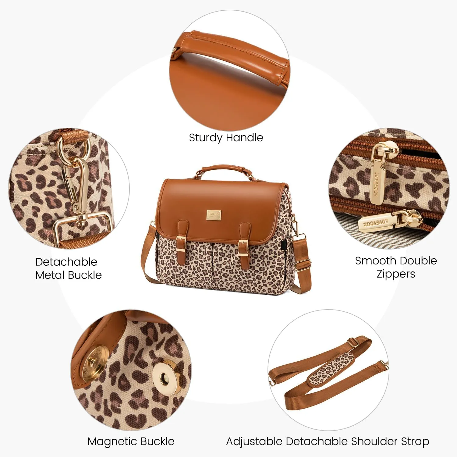 LOVEVOOK Laptop Bag for Women, Large Capacity Work Computer Bags Briefcase, Cute Shoulder Messenger Bag, Tote Purse Laptop Sleeve Case Fits 15.6-inch Laptop, Leopard Print-Brown Pro