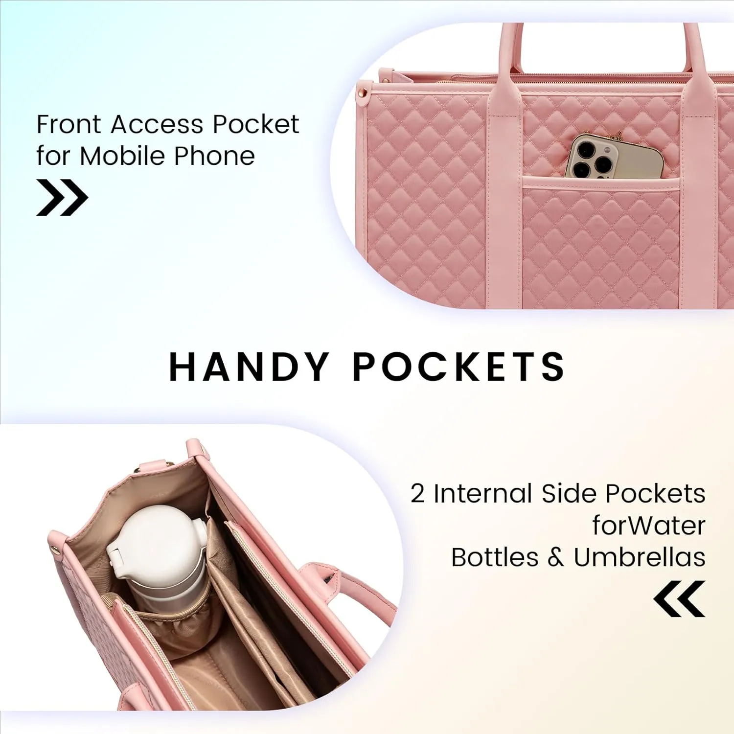 LOVEVOOK Laptop Bags for Women, 17 inch Waterproof Work Tote Bag with Clutch, Professional Teacher Computer Purse Lightweight Shoulder Bag Travel, Quilted Pink