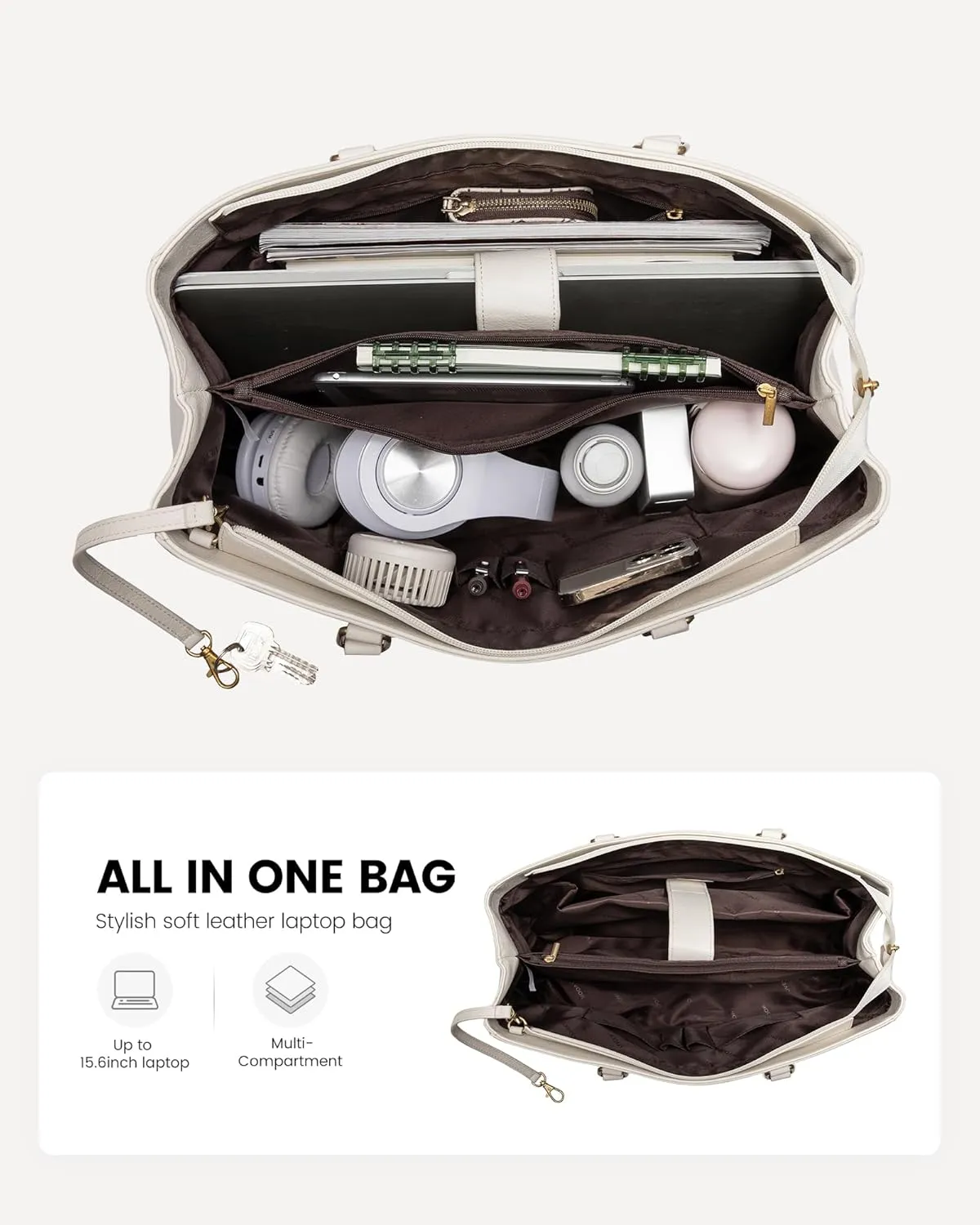 LOVEVOOK Laptop Tote Bag for Women, 15.6 Inch, Vintage Leather Work Bag, Waterproof Business Briefcase